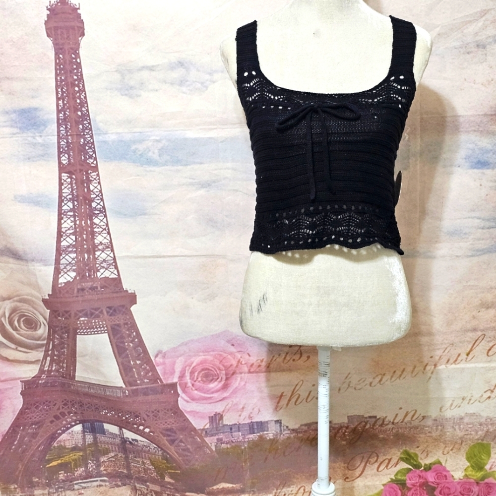 Jolie & Joy Black Crochet Knit Women's Top Sz L